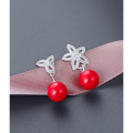 wholesale Sterling Silver S925 Red Shell Pearl and Zircon Earrings for Women, Creative and Unique Ear Studs, Korean-style Sweet Ear Accessories-0-3