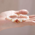 wholesale Metal material, Yaxi garnet four-leaf clover natural freshwater pearl bracelet new Chinese style simple and elegant trendy bracelet gift-0-3