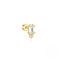 wholesale S925 Sterling Silver Flat Bottom Cylinder Threaded Cartilage Earring, Geometric Opal Inlaid-Single gold #3