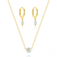 wholesale S925 Sterling Silver Minimalist Pierced Opal Sphere Daily Wear Earring And Necklace Set, Korean Style Small Luxury Jewelry-Earrings and necklace set 925 silver