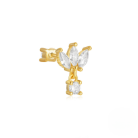 wholesale S925 Sterling Silver Marquise Crown Double-sided Threaded Cartilage Earring With Zircon-Single gold #4