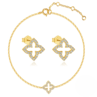 wholesale S925 Sterling Silver Four-leaf Clover Bracelet And Earring Set, Korean Style, Unique And Fashionable Classic Lucky Clover Jewelry-Earrings and bracelet set 925 silver