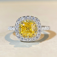 wholesale S925 Sterling Silver Ring for Women with Yellow Zircon, Luxurious Square Setting Full of Radiant Cut and Ice Flower Cut Zirconia-Yellow Diamond-CBJZ372 6