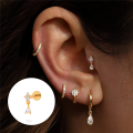 wholesale S925 Sterling Silver Textured Cartilage Ear Piercing With Zircon Accent, A Minimalist Waterdrop Design In Korean Ins Style-0-3