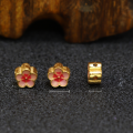 wholesale Gold-plated 925 Silver Enamel Peach Blossom and Plum Blossom Flower Bead with Openwork Spacer, Traditional Craft DIY Jewelry Bracelet Stringing Accessories-0-2