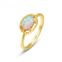 wholesale S925 Sterling Silver Japanese and Korean New Retro-style Minimalist Geometric Egg-shaped Synthetic Opal Ring for Wholesale-10K gold + swimming paint Adjustable opening