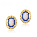wholesale 925 Silver Japanese Retro Style Synthetic Opal Geometric Earrings for Women, Classic Low-Temperature Enamel Process Gold-Plated Earrings-0-0