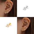 wholesale S925 Sterling Silver Flat Head Threaded Cartilage Ear Piercing, Ins Hot-selling Three Zircon Accents-0-1
