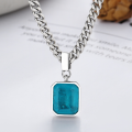 wholesale S925 Sterling Silver Personality Creative Candy Color Translucent Gradient Paraiba Square Zircon Necklace for Women-0-0