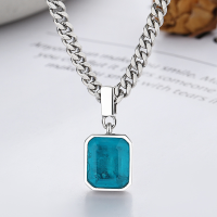 wholesale S925 Sterling Silver Personality Creative Candy Color Translucent Gradient Paraiba Square Zircon Necklace for Women-YL437/about 16.2g