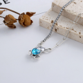 wholesale S925 Sterling Silver Ins Light Luxury Style Heart Blue Zircon White Zircon Cute Bunny Design Necklace for Women-0-0