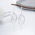 wholesale S925 Silver Fashion Korean and Japanese Double Hoop Tassel Chain Minimalist Style Creative Elegant Versatile Trendy Earrings Stud Earrings-0-0