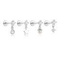 wholesale 925 Sterling Silver Star Teardrop Crystal Flat Threaded Ear Cartilage Stud-0-4