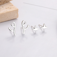wholesale S925 Sterling Silver Cloud Tide Pavilion Reindeer Antler Ear Studs Small and Exclusive Star Earrings for Pierced Ears, Little Red Book Same Style-Model YQR523A: Approximately 0.70g  925 silver