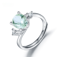 wholesale S925 Sterling Silver Natural Green Amethyst Ring, Adjustable Opening Fashion Elegant Luxury Inlaid Natural Colored Gemstone Ring-Natural Green Amethyst Ring Adjustable opening