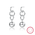 wholesale S925 Sterling Silver Women's Double Hoop Beaded Earrings Minimalist Smooth High-End Round Bead Earrings Cross-Border Best-Seller-0-0
