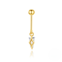 wholesale S925 Sterling Silver Vertical Bead Threaded Cartilage Earring With Heart Moon Zircon Flower-Single gold #7