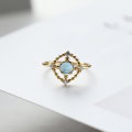 wholesale 14K gold-plated S925 sterling silver London blue topaz ring for women, Japanese-style luxury hollow round disk hand accessory, dropshipping-0-0