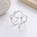 wholesale S925 Sterling Silver Korean Style Geometric Minimalist Open Ring with Hollow Circle Design-0-0