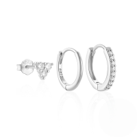 wholesale S925 Sterling Silver Classic Hoop Earrings Set For Women, High-endins。-3-piece set - Platinum #3 925 silver