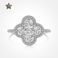 wholesale S925 Sterling Silver Women's Zircon Inlaid Luxury Advanced Feel Four-Leaf Clover Design Closed Ring Wholesale-0-0