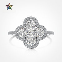 wholesale S925 Sterling Silver Women's Zircon Inlaid Luxury Advanced Feel Four-Leaf Clover Design Closed Ring Wholesale-Platinum DY120712-SW-WH 9