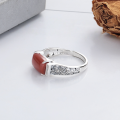 wholesale S925 Sterling Silver Retro Vintage Pattern Design Ring Ethnic Style Southern Red Agate Index Finger Ring-0-2
