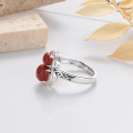 wholesale S925 Sterling Silver Vintage Style Red Agate Calabash and Auspicious Cloud Carved Open-Air Ring with Classic Personality Design-0-4