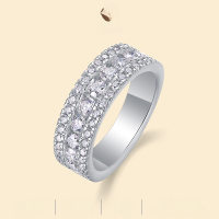 wholesale 925 Sterling Silver Light Luxury European and American Bestseller Ins Style Moissanite Ring with High-End Feel, Small Women's Design, Does Not Fade-48 Moissanite Diamonds US No. 6