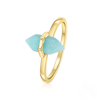 wholesale S925 Sterling Silver Light Luxury Zircon, Gemstone, And Crystal Ring, European And American Creative Style For Evening Banquet, High-end Pinky Ring-Gold-Turquoise Diamond Style 1 8