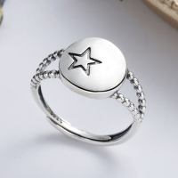 wholesale S925 Sterling Silver Korean Dongdaemun Ins Trendy Minimalist Design Round Star Open Ring for Women-YFJ332/approx. 2.5g>Adjustable opening