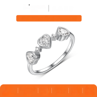 wholesale S925 Sterling Silver Heart-shaped Moissanite Three-stone Ring, Sweet Design, Women's Minimalist Style, Bestseller-White gold 0.9 carat (with certificate)  9 US