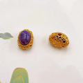 wholesale S925 gold-plated silver metal, natural Charoite round platform hand tag, spacer beads accessories, bracelet necklace DIY semi-finished products-0-23