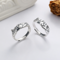 wholesale S925 sterling silver retro court-style lotus pattern design ring, vintage literary temperament open-ended ring-0-0