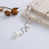 wholesale S925 Sterling Silver Korean-style Pearl Elegant Lady Circle Butterfly Pendant Tassel Choker Necklace for Women-YFL256/approx. 11.10 g 925 silver
