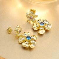 wholesale S925 sterling silver jewelry, black onyx shell pearl bead stylish versatile earrings factory direct-14K gold>925 silver