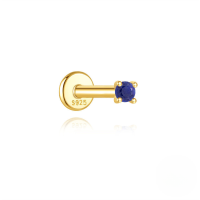 wholesale S925 Sterling Silver Geometric Inlaid Zircon Natural Lapis Lazuli Flat Head Threaded Ear Cartilage Stud, New Hot Selling High-end Earrings-Single gold #1