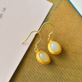 wholesale Gold-plated 925 silver inlaid with cabochon Hetian jade earrings, comes with certificate, Hanfu vintage-style jade ear accessories-0-5