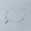wholesale Sterling Silver S925 Women's Korean Style Fashion Diamond-Encrusted Cross Pendant Chain Bracelet, Elegant and Personalized Petite Hand Accessory S2604-0-1