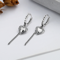 wholesale S925 Sterling Silver Korean Style Sweet and Edgy Heart Throb Chain Tassel Long Hoop Earrings, Internet Famous Hot Selling-YFR048/about 3 grams