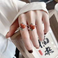 wholesale S925 Sterling Silver Creative Fresh Pastoral Style Bamboo Joint Gourd Shaped Ring Artistic Elegant Adjustable Index Finger Ring-1152JM/matt about 3g opening adjustable