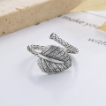 wholesale S925 Sterling Silver Vintage Resin Leaf VineOpen Adjustable Ring with Fresh Design for Women-0-2