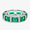 wholesale 925 Sterling Silver 5*7 Synthetic Emerald Row Ring for Women, Light Luxury and High-End Feel, Shipei Jewelry Europe and America-0-0