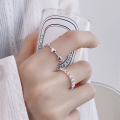 wholesale S925 Sterling Silver Fashion Minimalist Interlocking Three-Dimensional Hollow Heart Fresh and Trendy Open Adjustable Ring Design-0-0