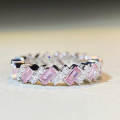 wholesale S925 Sterling Silver Rainbow Pink Full Diamond Ring Emerald Cut High Carbon Diamond Ring-0-0