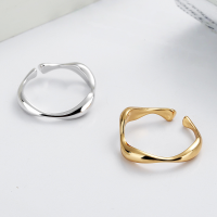 wholesale 925 Sterling Silver Irregular Smooth Wave Pattern Curved Minimalist Open Ring Ins Versatile Women's Ring-DJ1011/white gold, approximately 2.28 grams &gt; opening adjustable