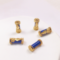 wholesale S925 silver gold-plated natural lapis lazuli accessories cylinder square tube bead drop pendant bracelet string DIY semi-finished products-0-3