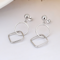 wholesale S925 Sterling Silver Korean-style Geometric Circle Square Interlocking Creative Trendy Long Earrings-0-2