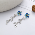 wholesale S925 Sterling Silver Vintage Drip Glaze Enamel Floral Long Chain Link Pastoral Style Elegant Earrings-0-2
