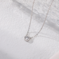 wholesale 925 Sterling Silver Minimalist Single Diamond Necklace for Women, Light Luxury and Unique Design, One Zircon Pendant Collarbone Chain-Platinum necklace set 925 silver